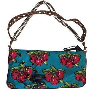 Betseyville Betsey Johnson Cherry HandBag Purse Chain & Leather Strap Turquoise